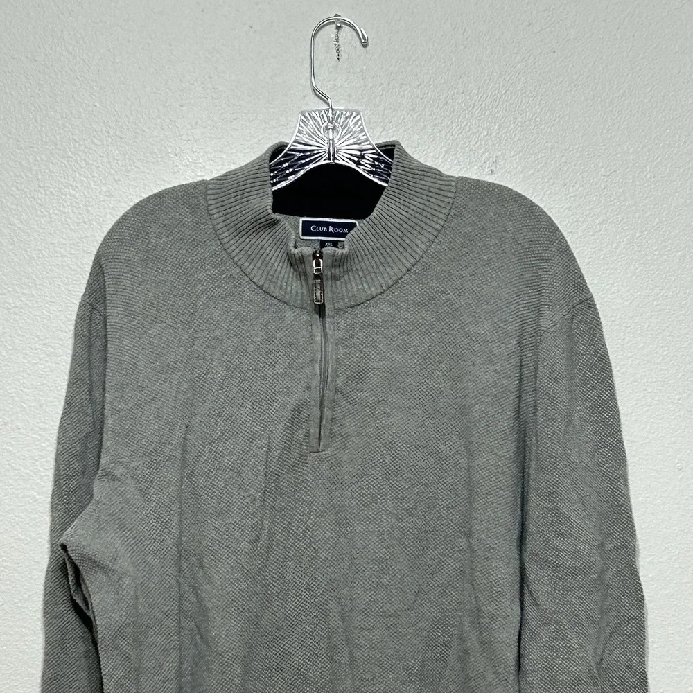 Club Room Gray Long Sleeve Quarter Zip‎ Pullover Cotton Sweater Men's Size XXL
